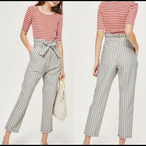 TOPSHOP Belted Striped Tapered Leg Trousers